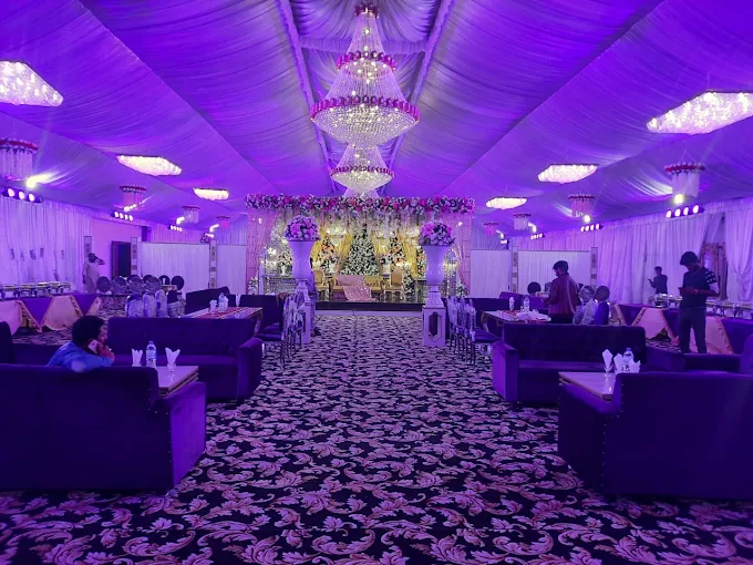 Wedding seating facing the floral stage